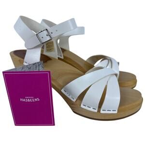 Swedish Hasbeens 80's Strap Sandal Heels EU39 US 7 White Leather Lime Wood